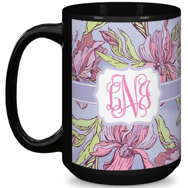 Custom Orchids 15 Oz Coffee Mug - Black (Personalized)