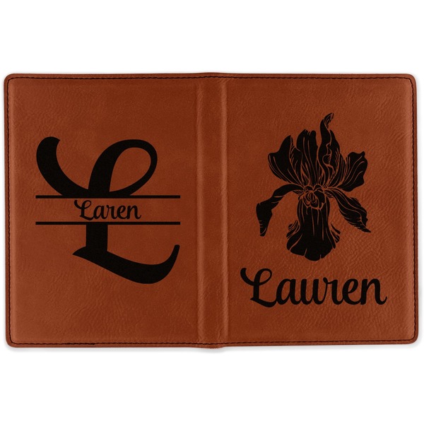 Orchids Cognac Leather Passport Holder Outside Double Sided - Apvl