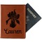 Orchids Cognac Leather Passport Holder With Passport - Main