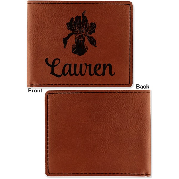 Orchids Cognac Leatherette Bifold Wallets - Front and Back Single Sided - Apvl