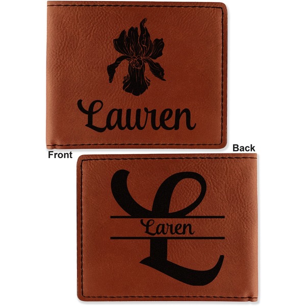 Orchids Cognac Leatherette Bifold Wallets - Front and Back