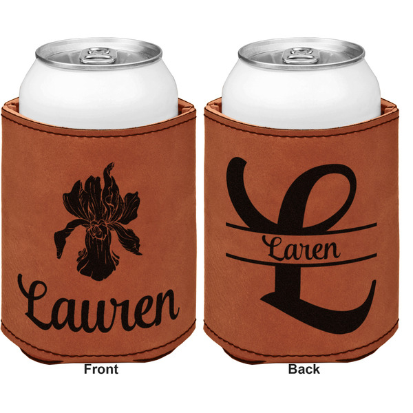 Orchids Cognac Leatherette Can Sleeve - Double Sided Front and Back