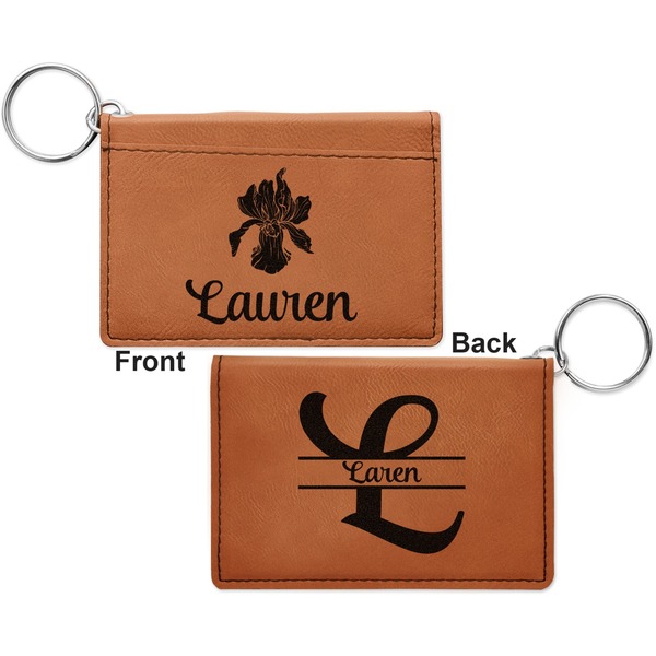 Orchids Cognac Leatherette Keychain ID Holders - Front and Back Apvl