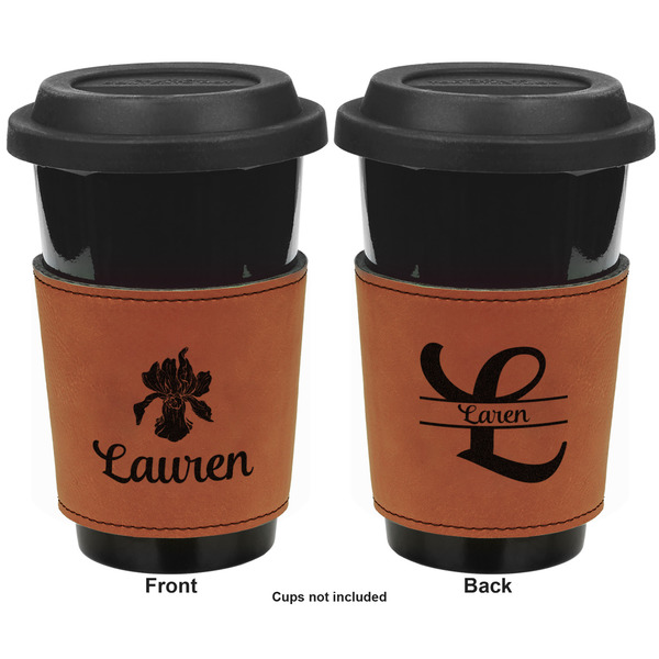 Orchids Cognac Leatherette Mug Sleeve - Double Sided Apvl