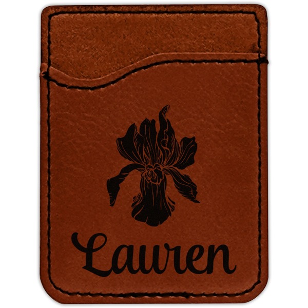 Orchids Cognac Leatherette Phone Wallet close up