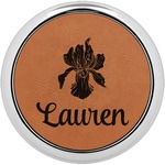 Orchids Leatherette Round Coaster w/ Silver Edge (Personalized)