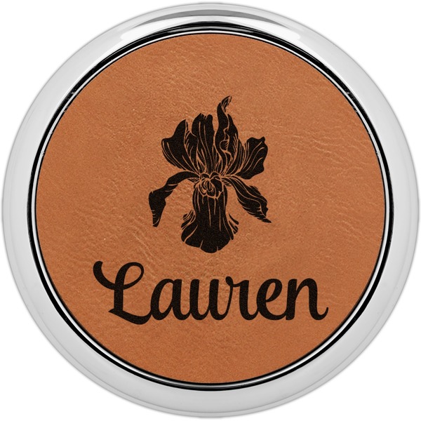 Custom Orchids Leatherette Round Coaster w/ Silver Edge (Personalized)