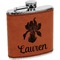 Orchids Cognac Leatherette Wrapped Stainless Steel Flask