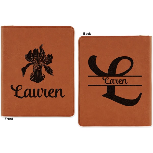 Orchids Cognac Leatherette Zipper Portfolios with Notepad - Double Sided - Apvl
