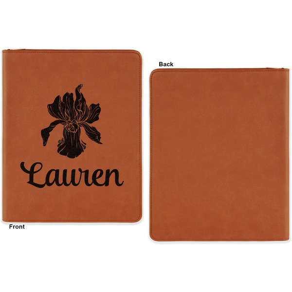 Orchids Cognac Leatherette Zipper Portfolios with Notepad - Single Sided - Apvl