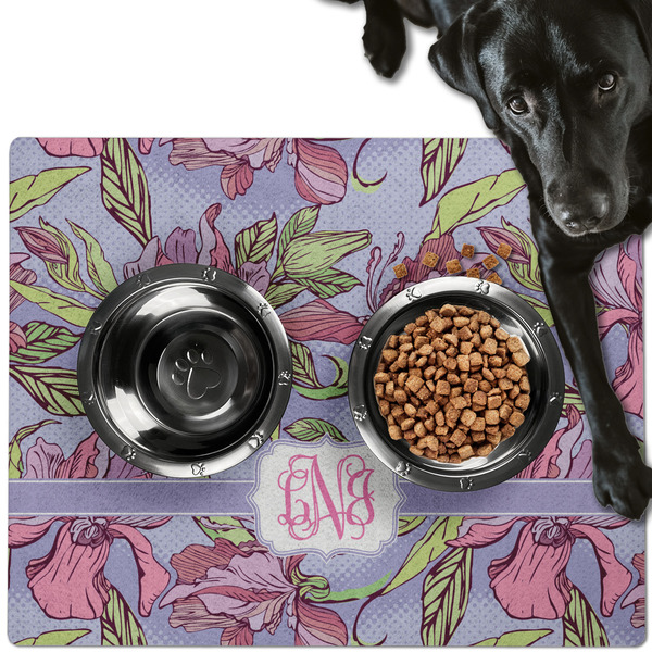 Custom Orchids Dog Food Mat - Large w/ Monogram