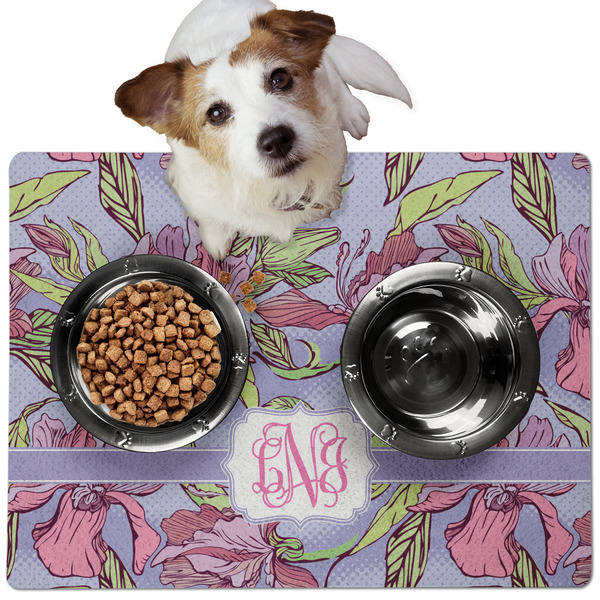 Custom Orchids Dog Food Mat - Medium w/ Monogram