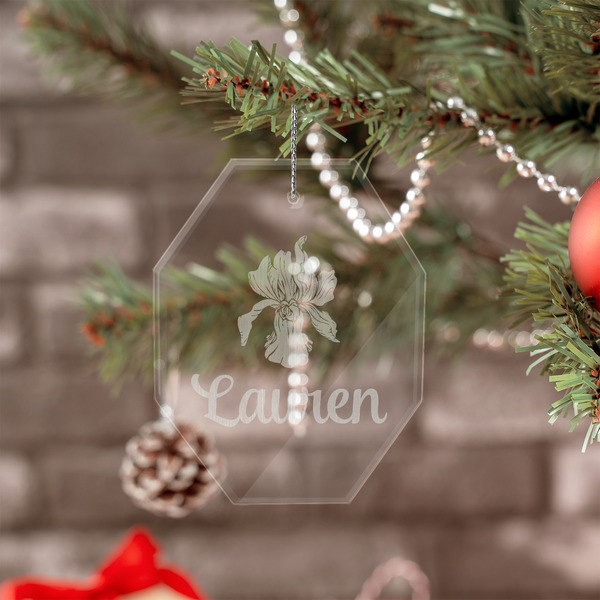 Orchids Engraved Glass Ornaments - Octagon (Lifestyle)