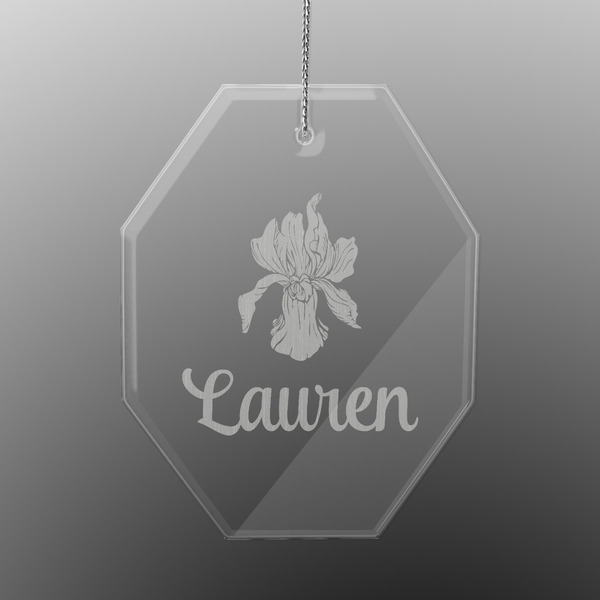 Custom Orchids Engraved Glass Ornament - Octagon (Personalized)