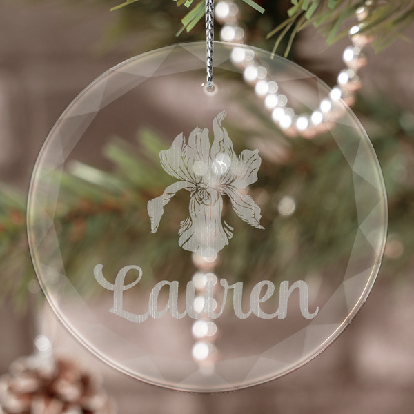Custom Orchids Engraved Glass Ornament (Personalized)