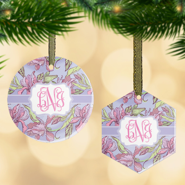 Custom Orchids Flat Glass Ornament w/ Monogram