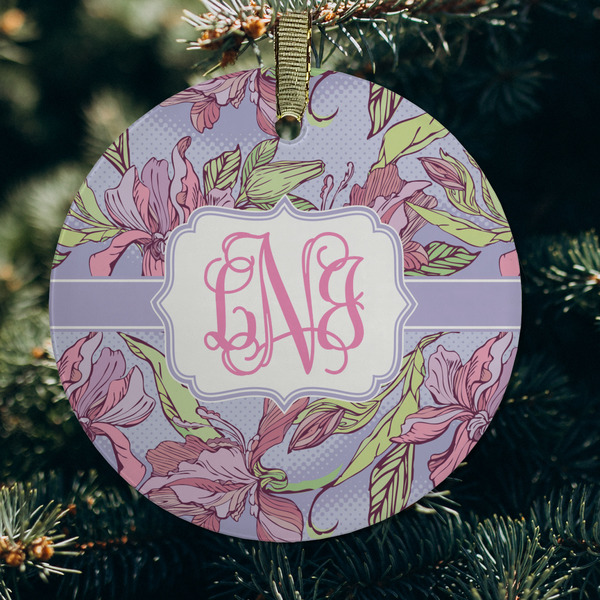 Orchids Frosted Glass Ornament - Round (Lifestyle)