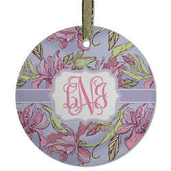 Orchids Flat Glass Ornament - Round w/ Monogram