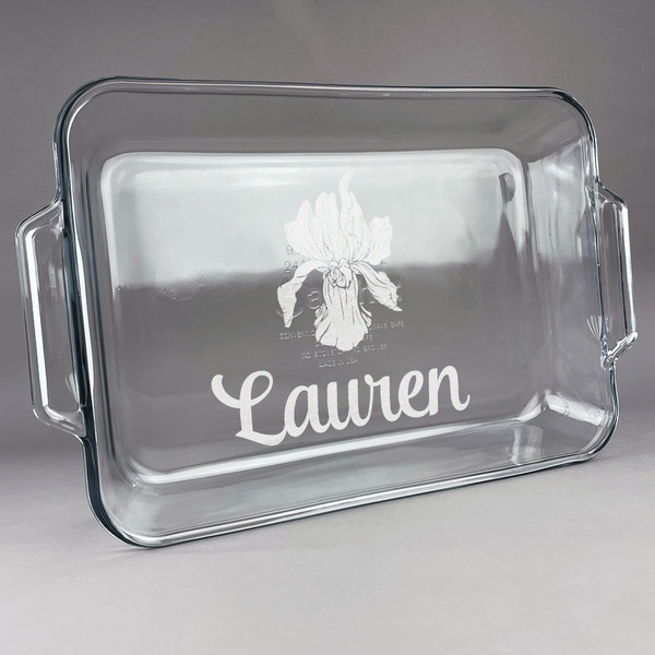 Custom Orchids Glass Baking Dish with Truefit Lid - 13in x 9in (Personalized)