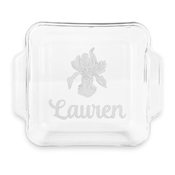 Orchids Glass Cake Dish with Truefit Lid - 8in x 8in (Personalized)