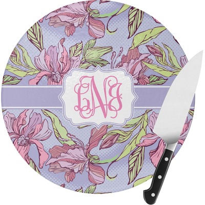 Orchids Round Glass Cutting Board (Personalized)