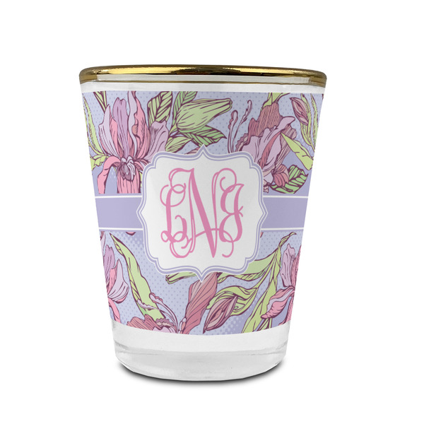 Orchids Glass Shot Glass - With gold rim - FRONT