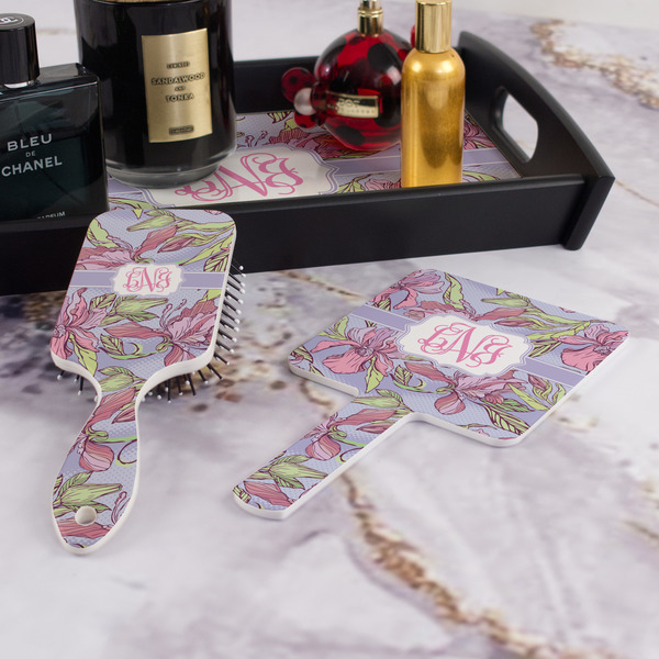 Orchids Hair Brush and Hand Mirror - Bathroom Scene
