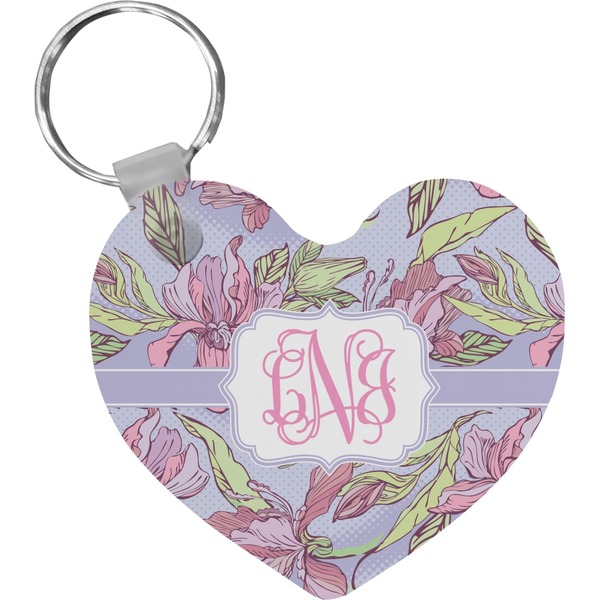 Custom Orchids Heart Plastic Keychain w/ Monogram