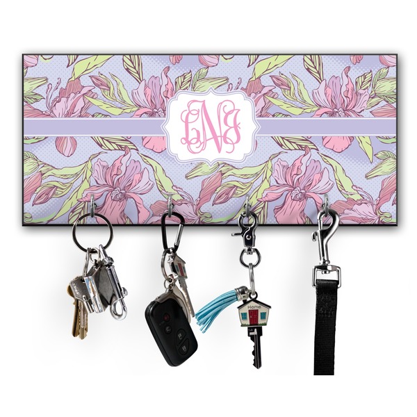 Custom Orchids Key Hanger w/ 4 Hooks w/ Monogram