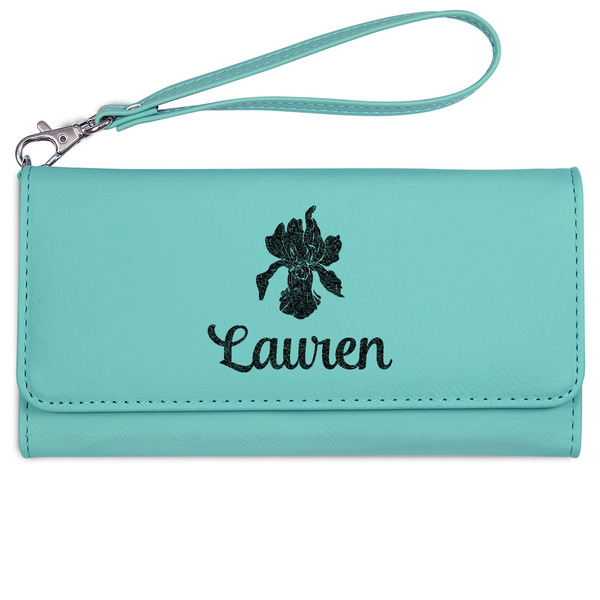 Custom Orchids Ladies Leatherette Wallet - Laser Engraved- Teal (Personalized)