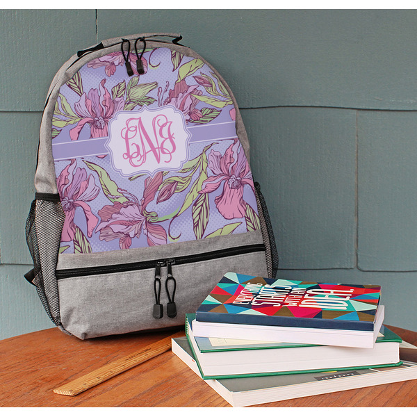 Orchids Large Backpack - Gray - On Desk