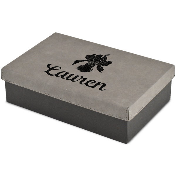 Custom Orchids Large Gift Box w/ Engraved Leather Lid (Personalized)