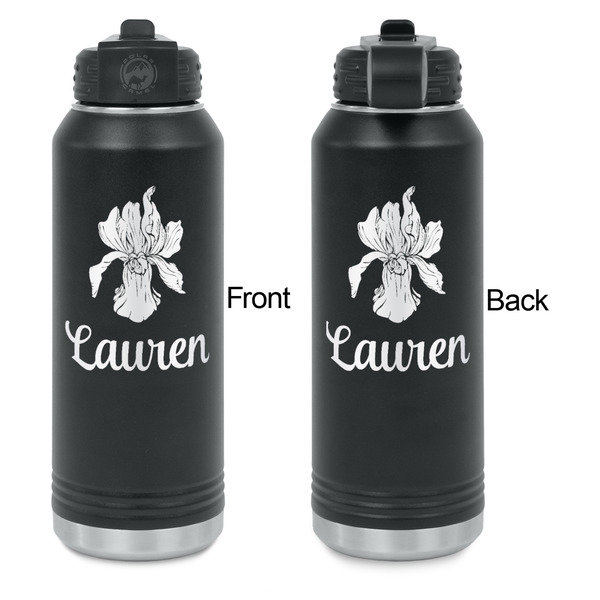 Orchids Laser Engraved Water Bottles - Front & Back Engraving - Front & Back View