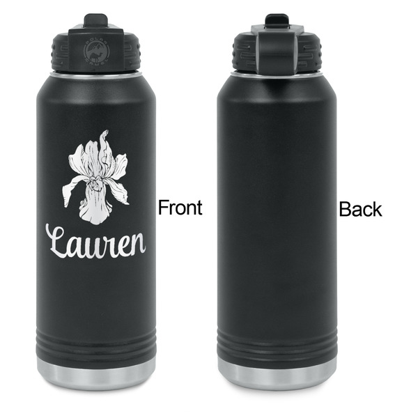 Orchids Laser Engraved Water Bottles - Front Engraving - Front & Back View
