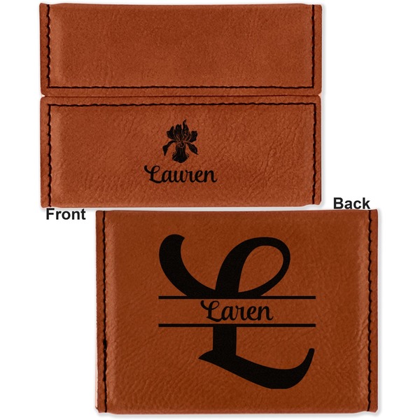 Orchids Leather Business Card Holder - Front Back