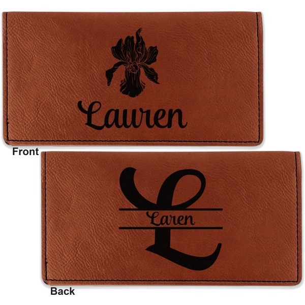 Orchids Leather Checkbook Holder Front and Back