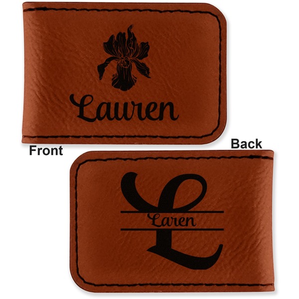Orchids Leatherette Magnetic Money Clip - Front and Back