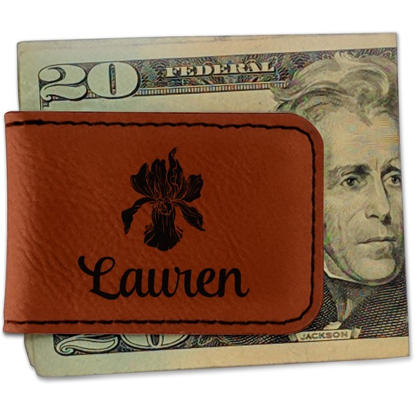 Custom Orchids Leatherette Magnetic Money Clip - Single Sided (Personalized)