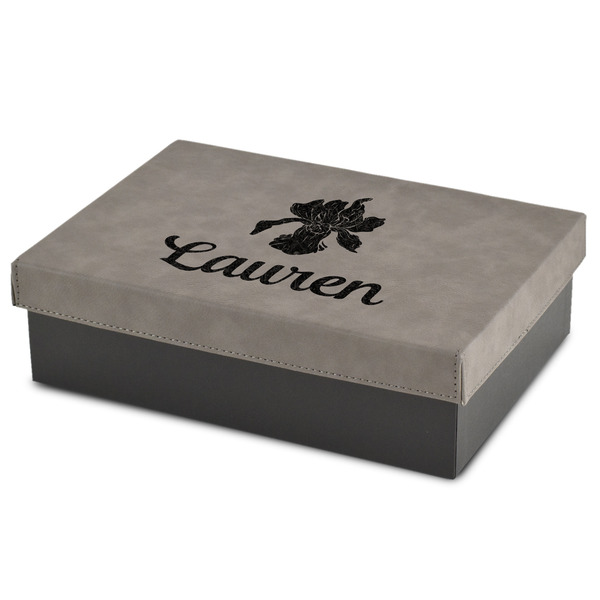 Custom Orchids Medium Gift Box w/ Engraved Leather Lid (Personalized)