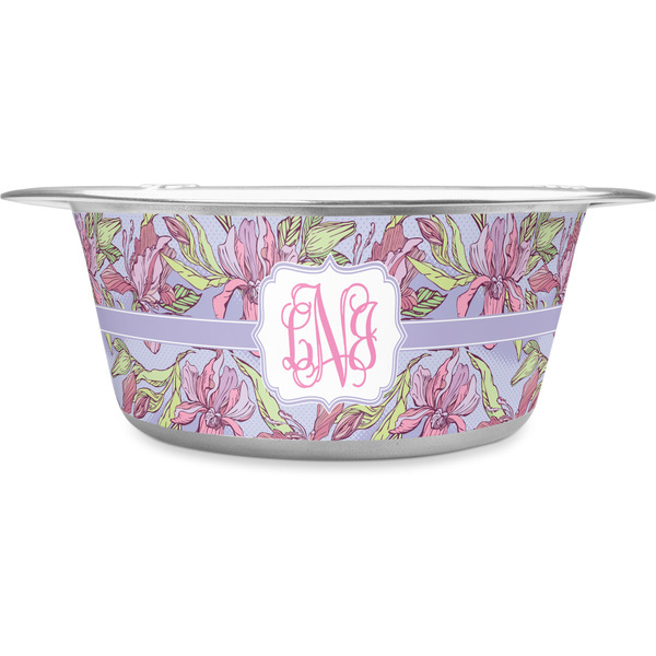 Custom Orchids Stainless Steel Dog Bowl - Medium (Personalized)