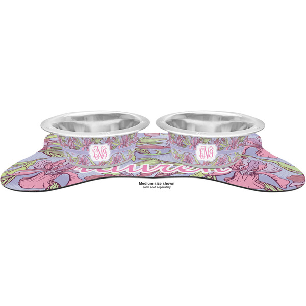 Orchids Metal Pet Bowls - On Dog Bone Shaped Mat