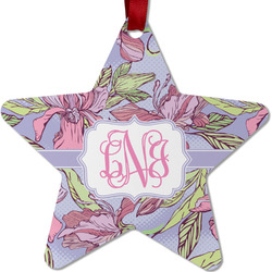 Orchids Metal Star Ornament - Double Sided w/ Monogram