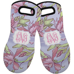 Orchids Neoprene Oven Mitts - Set of 2 w/ Monogram