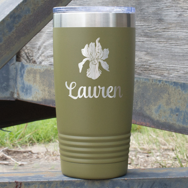 Custom Orchids 20 oz Stainless Steel Tumbler - Olive - Single Sided (Personalized)