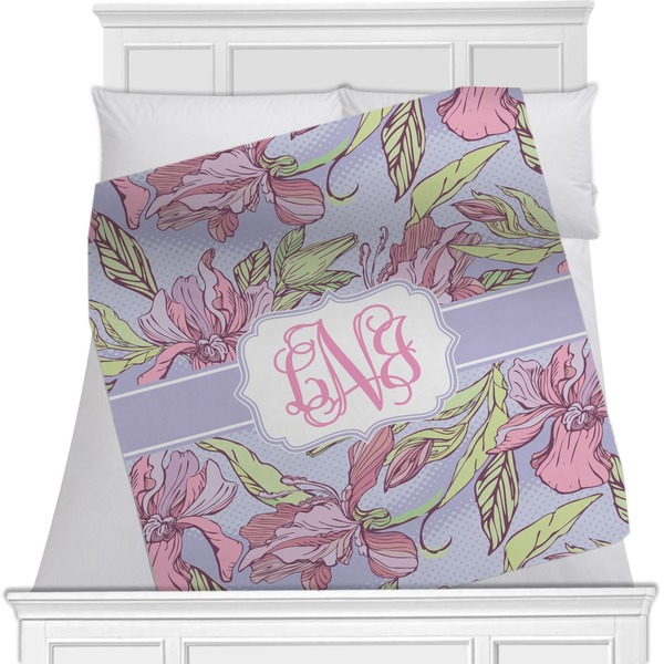 Custom Orchids Minky Blanket - Toddler / Throw - 60"x50" - Single Sided (Personalized)
