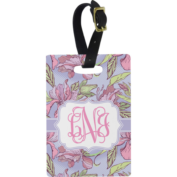 Custom Orchids Plastic Luggage Tag - Rectangular w/ Monogram