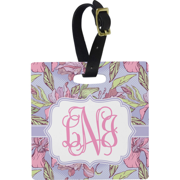 Custom Orchids Plastic Luggage Tag - Square w/ Monogram