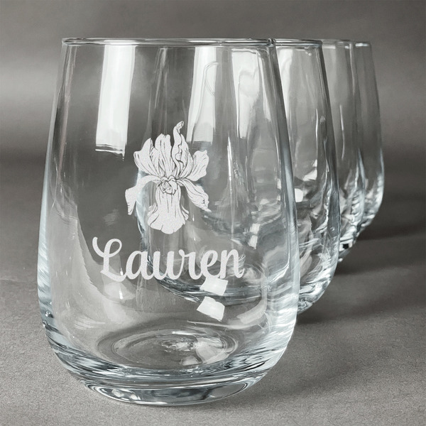 Custom Orchids Stemless Wine Glasses (Set of 4) (Personalized)