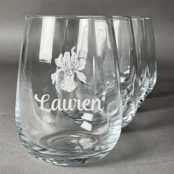Custom Orchids Stemless Wine Glasses (Set of 4) (Personalized)