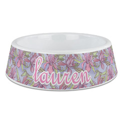 Orchids Plastic Dog Bowl - Large (Personalized)